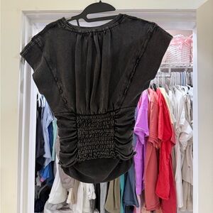 We The Free Black Short Sleeve Ruched Back Crop Top